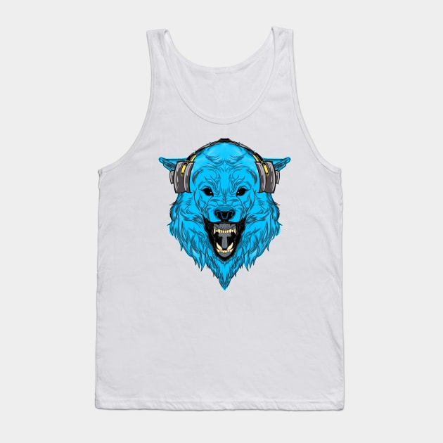 Blue Wolf With Headphone Tank Top by Z1